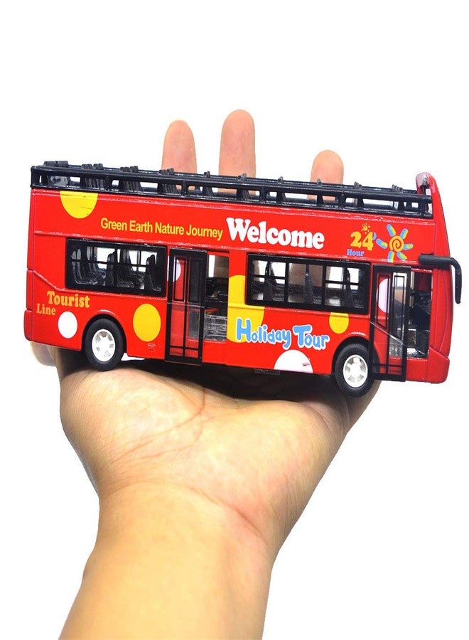 Ailejia City Bus Sightseeing Double Decker Bus Model Open Top Pull Back Toy Die Cast Pull Back Vehicles Mini Model Car Lights and Music (Red) - Image 5